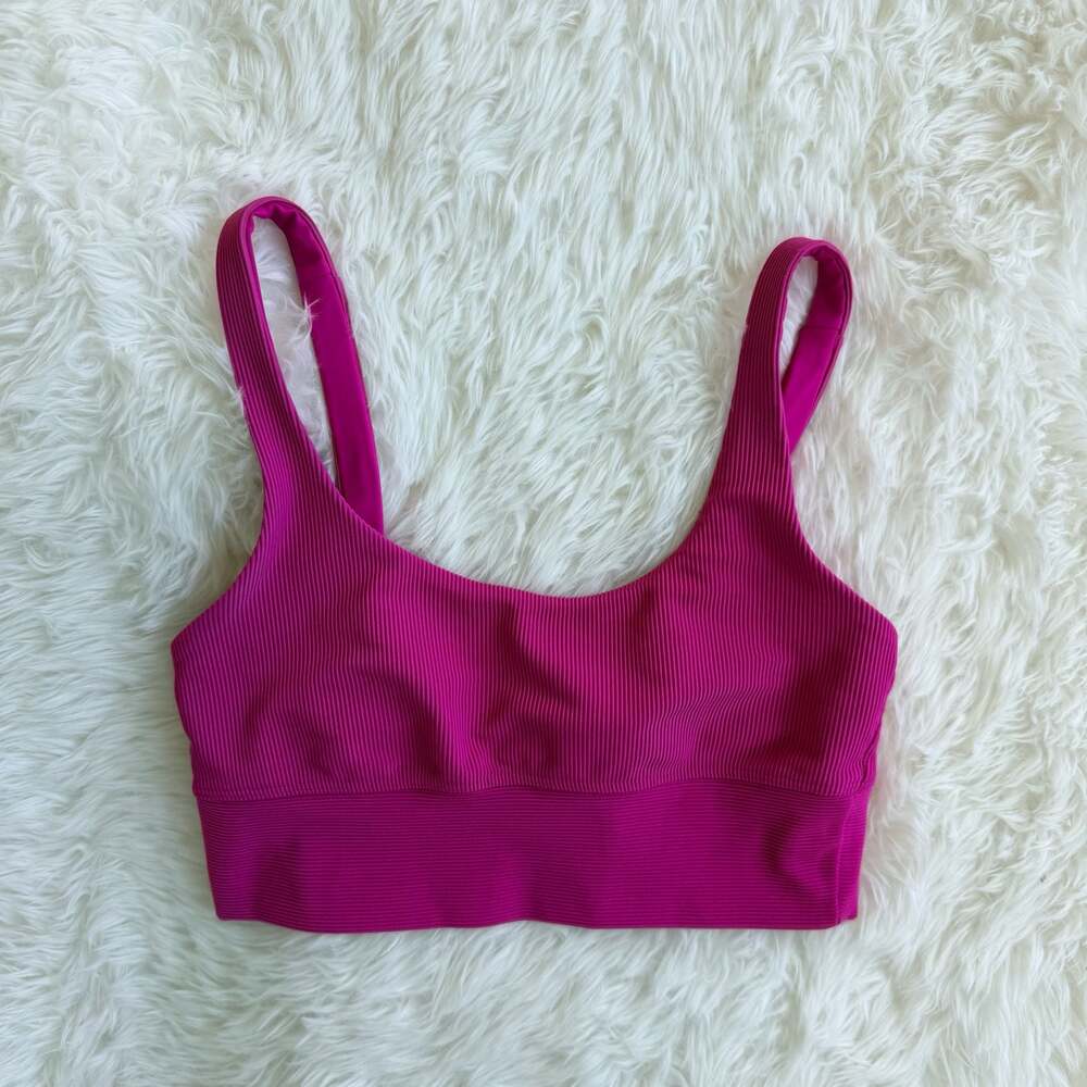 Beach Riot Sport Ribbed Scoop Neck Sports Bra in Hot Pink